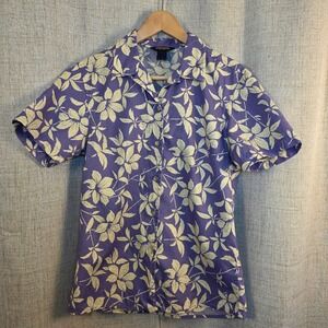 VTG Women's Woolrich Short Sleeve Camp Shirt S Purple Floral Hibiscus Tropical